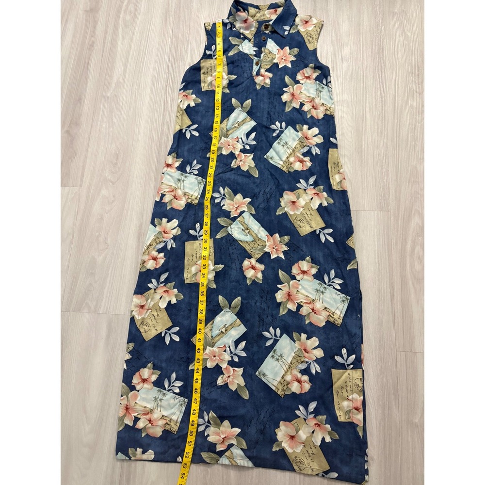 Caribbean Joe Women Maxi Dress Blue Tropical Floral Postcard Rayon Sleeveless XL - Picture 5 of 15